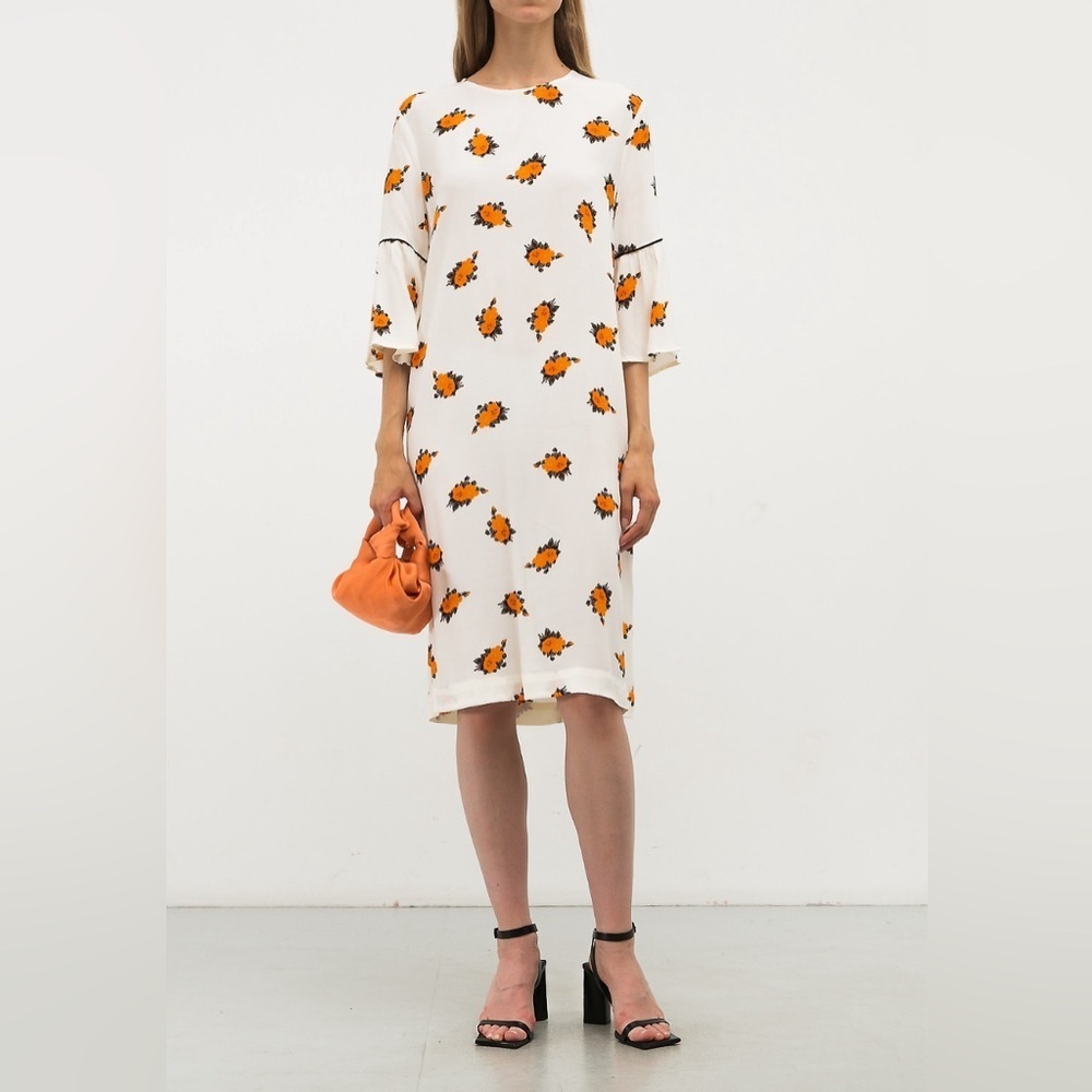 Ganni Crepe Floral Print knee Lenght Dress, Size 4